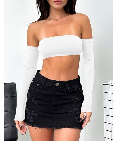 Women's Sexy Off Shoulder Crop Tops Summer Strapless Tube Top White $10.07 Tanks