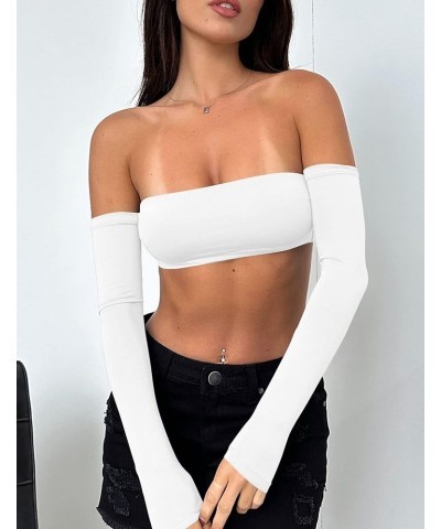 Women's Sexy Off Shoulder Crop Tops Summer Strapless Tube Top White $10.07 Tanks