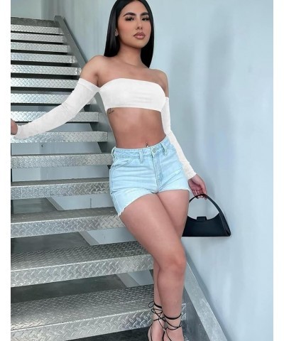 Women's Sexy Off Shoulder Crop Tops Summer Strapless Tube Top White $10.07 Tanks