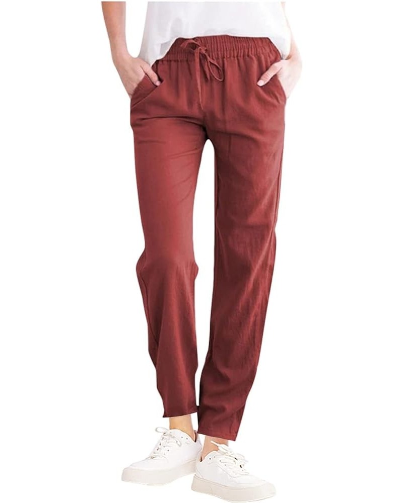 Linen Pants for Women Wide Leg High Waisted Loose Fit Palazzo Pants Casual Beach Trendy Trouses with Pockets Zly C-wine $11.3...