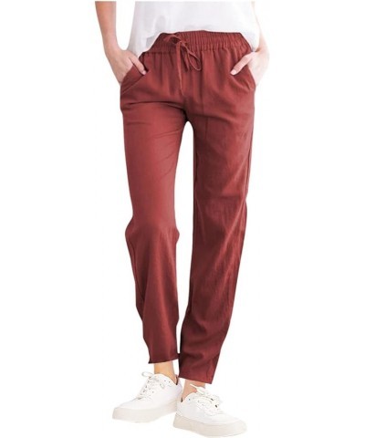 Linen Pants for Women Wide Leg High Waisted Loose Fit Palazzo Pants Casual Beach Trendy Trouses with Pockets Zly C-wine $11.3...