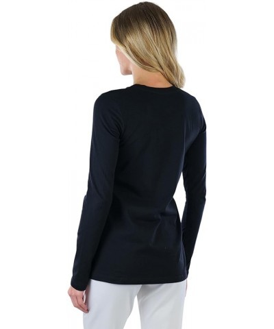 Women's Cotton-Blend Crew-Neck Staple Top with Long Sleeves Black $11.93 T-Shirts