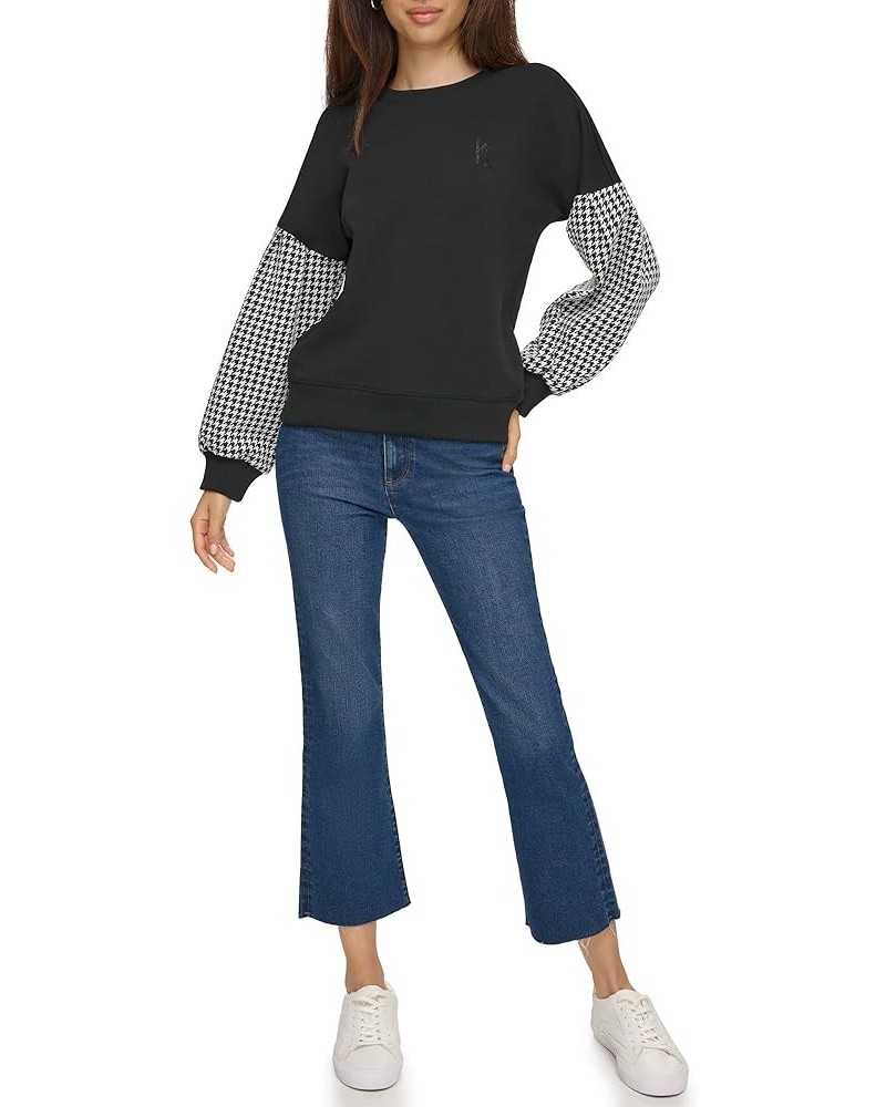 Women's Houndstooth Detail Long Sleeve Blouse Black $26.96 Blouses