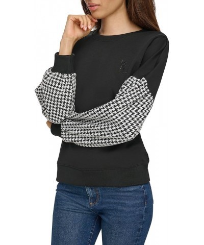 Women's Houndstooth Detail Long Sleeve Blouse Black $26.96 Blouses