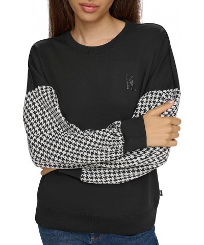 Women's Houndstooth Detail Long Sleeve Blouse Black $26.96 Blouses