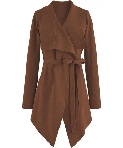 Women's Classy Light Tan/Black Open Front Knit Coat Cardigan Brown-wide Lapel $25.25 Sweaters