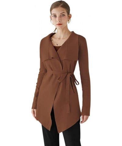 Women's Classy Light Tan/Black Open Front Knit Coat Cardigan Brown-wide Lapel $25.25 Sweaters