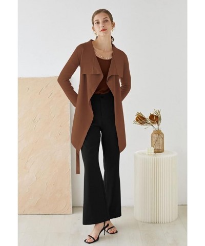 Women's Classy Light Tan/Black Open Front Knit Coat Cardigan Brown-wide Lapel $25.25 Sweaters