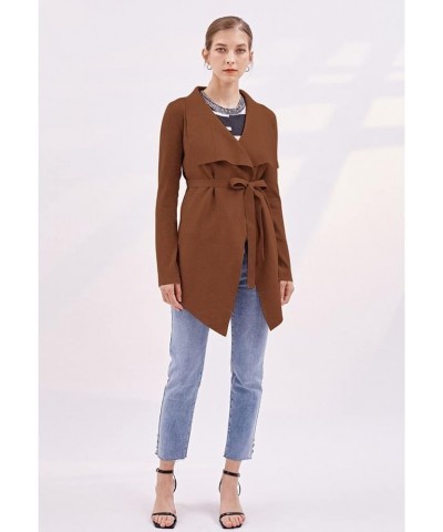 Women's Classy Light Tan/Black Open Front Knit Coat Cardigan Brown-wide Lapel $25.25 Sweaters