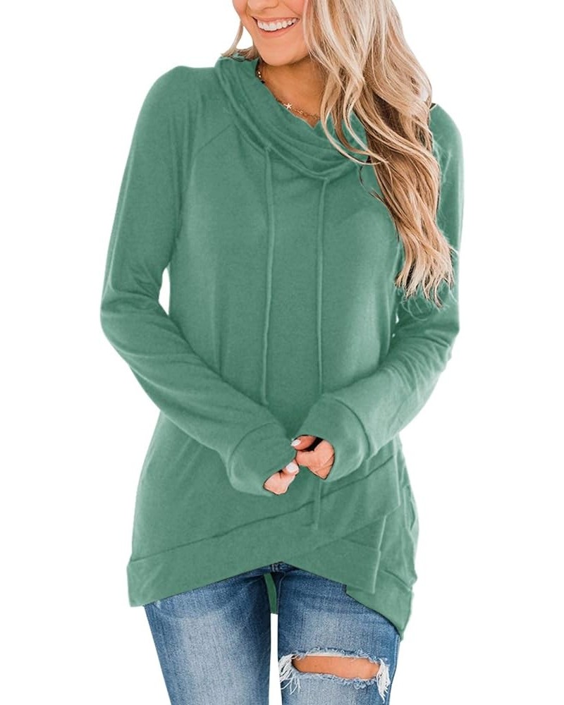 Womens Cowl Neck Tunic Tops Long Sleeve Pullovers Casual Drawstring Sweatshirts Green $13.19 Hoodies & Sweatshirts