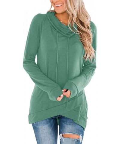 Womens Cowl Neck Tunic Tops Long Sleeve Pullovers Casual Drawstring Sweatshirts Green $13.19 Hoodies & Sweatshirts