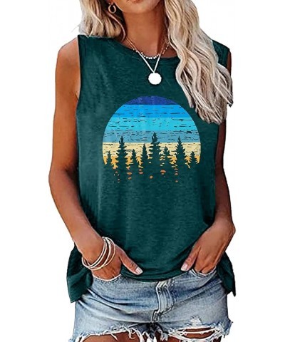 Sunset Tank Tops Women Pine Tree Retro Sun Tank Top Camping Shirts Vintage Graphic Tops Summer Sleeveless Tees Green $10.00 T...