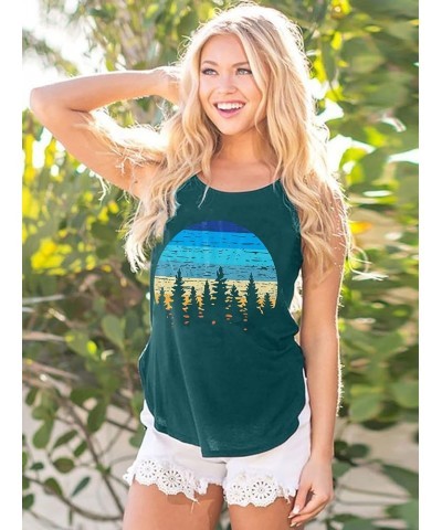 Sunset Tank Tops Women Pine Tree Retro Sun Tank Top Camping Shirts Vintage Graphic Tops Summer Sleeveless Tees Green $10.00 T...