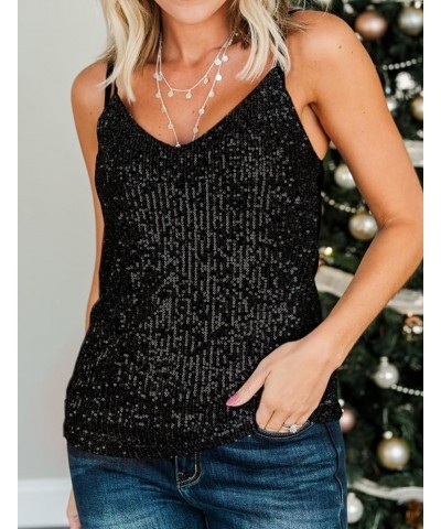 Women Sexy Sparkle Shimmer Cami Tank Tops Las Vegas Disco Sequin Camisole Black $20.46 Tanks