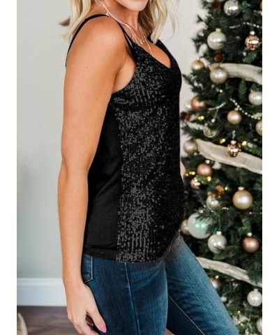 Women Sexy Sparkle Shimmer Cami Tank Tops Las Vegas Disco Sequin Camisole Black $20.46 Tanks