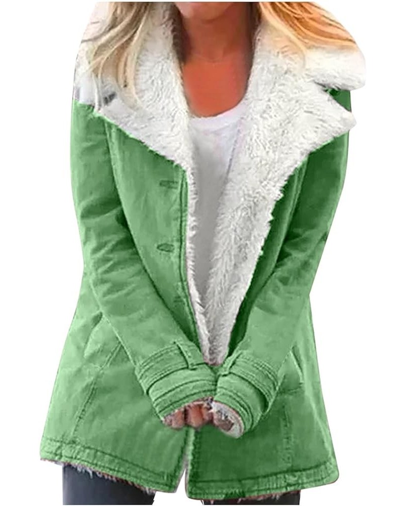 Womens Winter Coats Warm Thick Faux Fur Outwear Long Sleeve Plush Buttons Coat Comfy Hoodless Jacket with Pockets 02 Green $1...