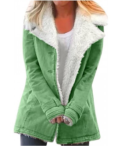 Womens Winter Coats Warm Thick Faux Fur Outwear Long Sleeve Plush Buttons Coat Comfy Hoodless Jacket with Pockets 02 Green $1...