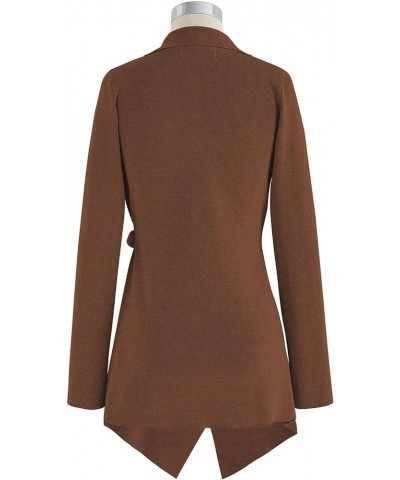 Women's Classy Light Tan/Black Open Front Knit Coat Cardigan Brown-wide Lapel $25.25 Sweaters