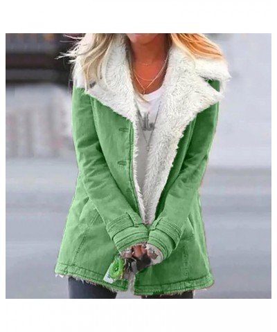 Womens Winter Coats Warm Thick Faux Fur Outwear Long Sleeve Plush Buttons Coat Comfy Hoodless Jacket with Pockets 02 Green $1...