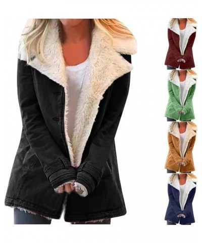 Womens Winter Coats Warm Thick Faux Fur Outwear Long Sleeve Plush Buttons Coat Comfy Hoodless Jacket with Pockets 02 Green $1...