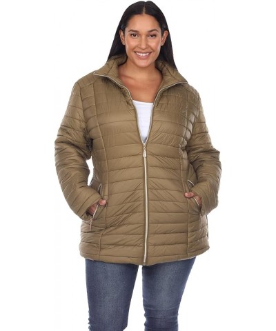 Women's Plus Size Puffer Coat with Zip Closure and Zip Side Pockets Army Olive $28.54 Jackets