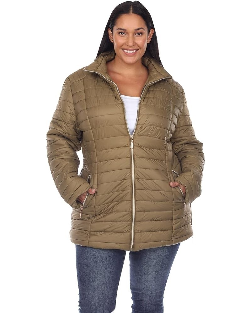 Women's Plus Size Puffer Coat with Zip Closure and Zip Side Pockets Army Olive $28.54 Jackets