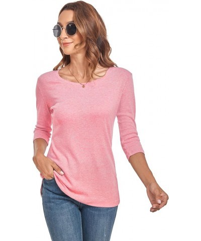 Womens 3/4 Sleeve Cotton Casual T Shirts Stretchy Crew Neck Slim Fit Leopard Print Blouse Tops Pink $11.00 Blouses