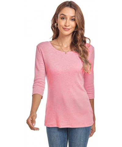 Womens 3/4 Sleeve Cotton Casual T Shirts Stretchy Crew Neck Slim Fit Leopard Print Blouse Tops Pink $11.00 Blouses