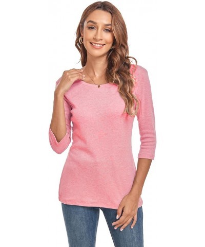 Womens 3/4 Sleeve Cotton Casual T Shirts Stretchy Crew Neck Slim Fit Leopard Print Blouse Tops Pink $11.00 Blouses