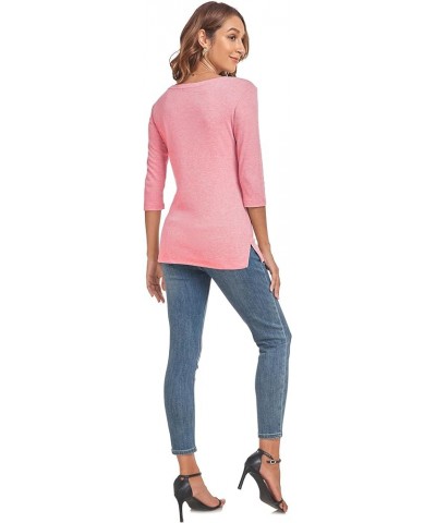 Womens 3/4 Sleeve Cotton Casual T Shirts Stretchy Crew Neck Slim Fit Leopard Print Blouse Tops Pink $11.00 Blouses