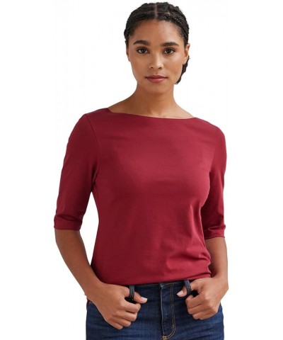 Women's Organic Pima Cotton Half Sleeve Boat Neck Top Bonfire $23.41 T-Shirts