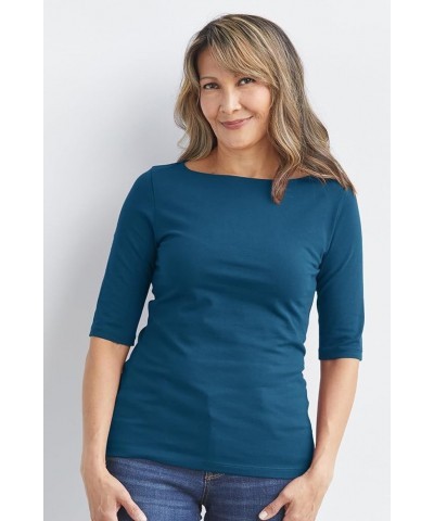 Women's Organic Pima Cotton Half Sleeve Boat Neck Top Bonfire $23.41 T-Shirts