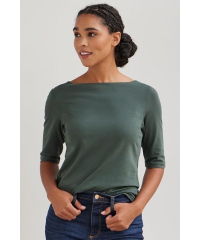 Women's Organic Pima Cotton Half Sleeve Boat Neck Top Bonfire $23.41 T-Shirts