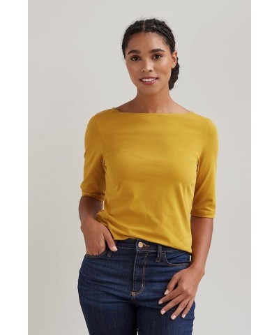 Women's Organic Pima Cotton Half Sleeve Boat Neck Top Bonfire $23.41 T-Shirts