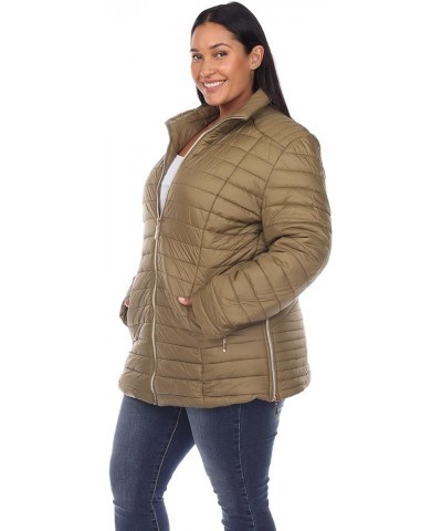 Women's Plus Size Puffer Coat with Zip Closure and Zip Side Pockets Army Olive $28.54 Jackets