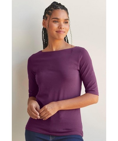 Women's Organic Pima Cotton Half Sleeve Boat Neck Top Bonfire $23.41 T-Shirts