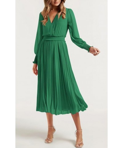 Womens Wrap V Neck Spring Dresses Wedding Guest Casual Pleated Long Sleeve Midi Dress Ruffle Smocked Long Dress Green $25.02 ...