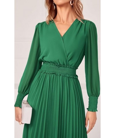 Womens Wrap V Neck Spring Dresses Wedding Guest Casual Pleated Long Sleeve Midi Dress Ruffle Smocked Long Dress Green $25.02 ...