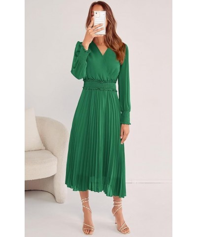 Womens Wrap V Neck Spring Dresses Wedding Guest Casual Pleated Long Sleeve Midi Dress Ruffle Smocked Long Dress Green $25.02 ...