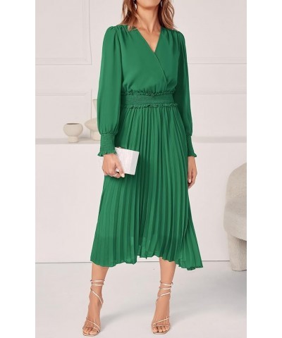 Womens Wrap V Neck Spring Dresses Wedding Guest Casual Pleated Long Sleeve Midi Dress Ruffle Smocked Long Dress Green $25.02 ...