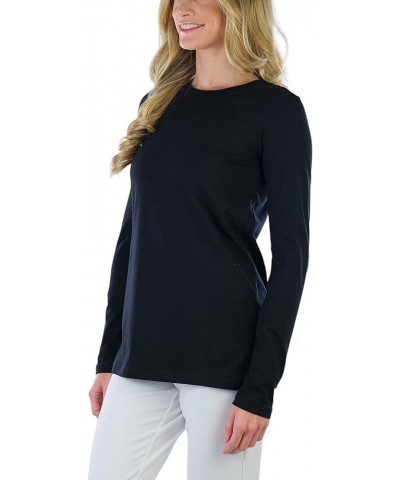 Women's Cotton-Blend Crew-Neck Staple Top with Long Sleeves Black $11.93 T-Shirts