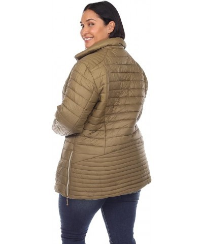 Women's Plus Size Puffer Coat with Zip Closure and Zip Side Pockets Army Olive $28.54 Jackets