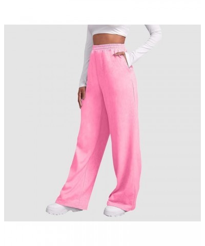 Joggers for Women Fleece Lined Pants Women Wide Leg Sweatpants Yoga Pants Baggy Winter Lounge Workout Stretch Pants 05-pink $...