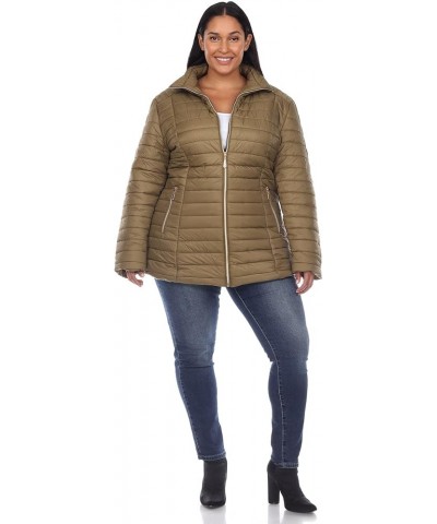 Women's Plus Size Puffer Coat with Zip Closure and Zip Side Pockets Army Olive $28.54 Jackets