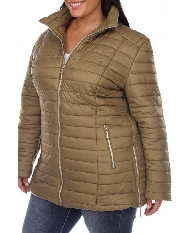 Women's Plus Size Puffer Coat with Zip Closure and Zip Side Pockets Army Olive $28.54 Jackets