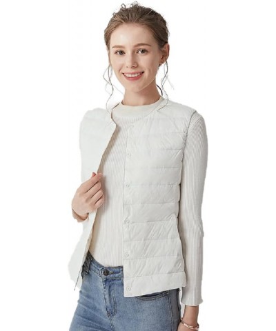 Women's Lightweight Down Vest Crewneck Button Down Packable Puffer Vest Ultra Light Slim Fit Sleeveless Waistcoat White $20.0...