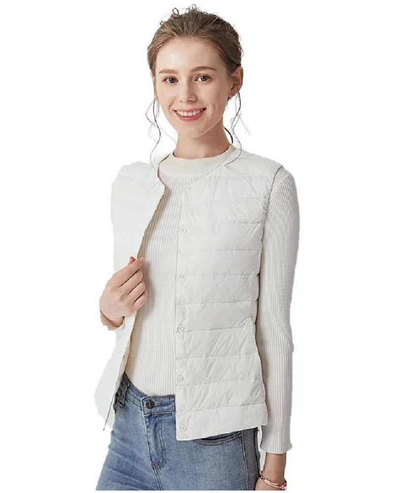 Women's Lightweight Down Vest Crewneck Button Down Packable Puffer Vest Ultra Light Slim Fit Sleeveless Waistcoat White $20.0...