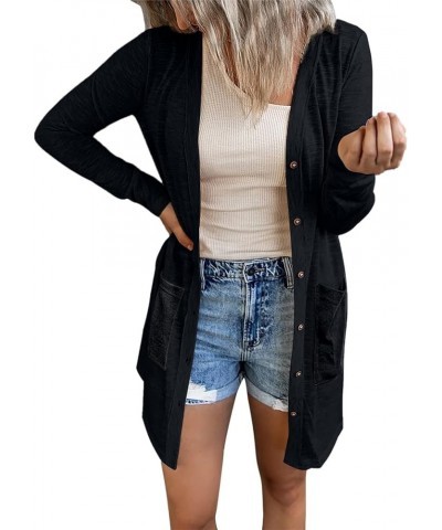 Womens Cardigan Sweaters, Women's Fall Long Sleeve Cardigan Solid Color Casual Button Cardigan with Pockets 1-black $9.37 Swe...