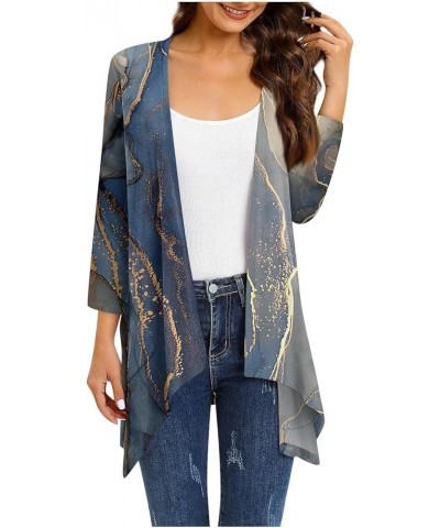 Plus Size Cardigan Asymmetric Hem Draped Cute 3/4 Sleeve Summer Tops Vintage Flowy Half Sleeves Jacket with Pocket & Dark Blu...