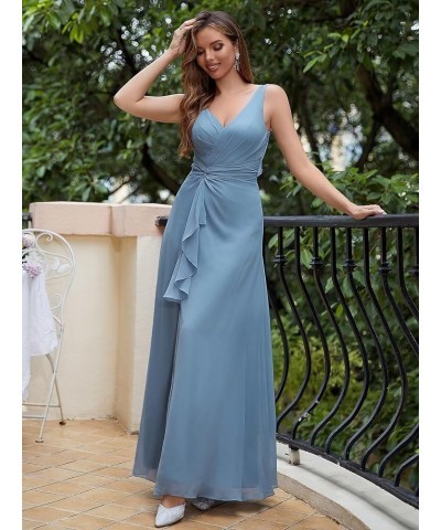 V Neck Chiffon Bridesmaid Dresses for Women Spaghetti Straps Pleated Maxi Dress Ruffle Hem A-Line Split Formal Dress Lavender...